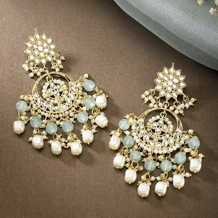 Exquisite Elegance Pearl Kundan Chandbali Earrings