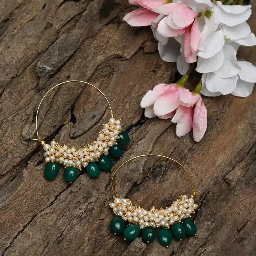 Ravishing Pearl Emerald Hoops