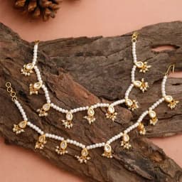 Stunning White Kundan n Beads Anklet Pair 1