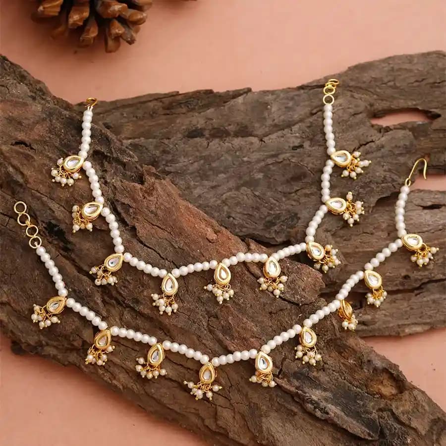 Stunning White Kundan n Beads Anklet Pair