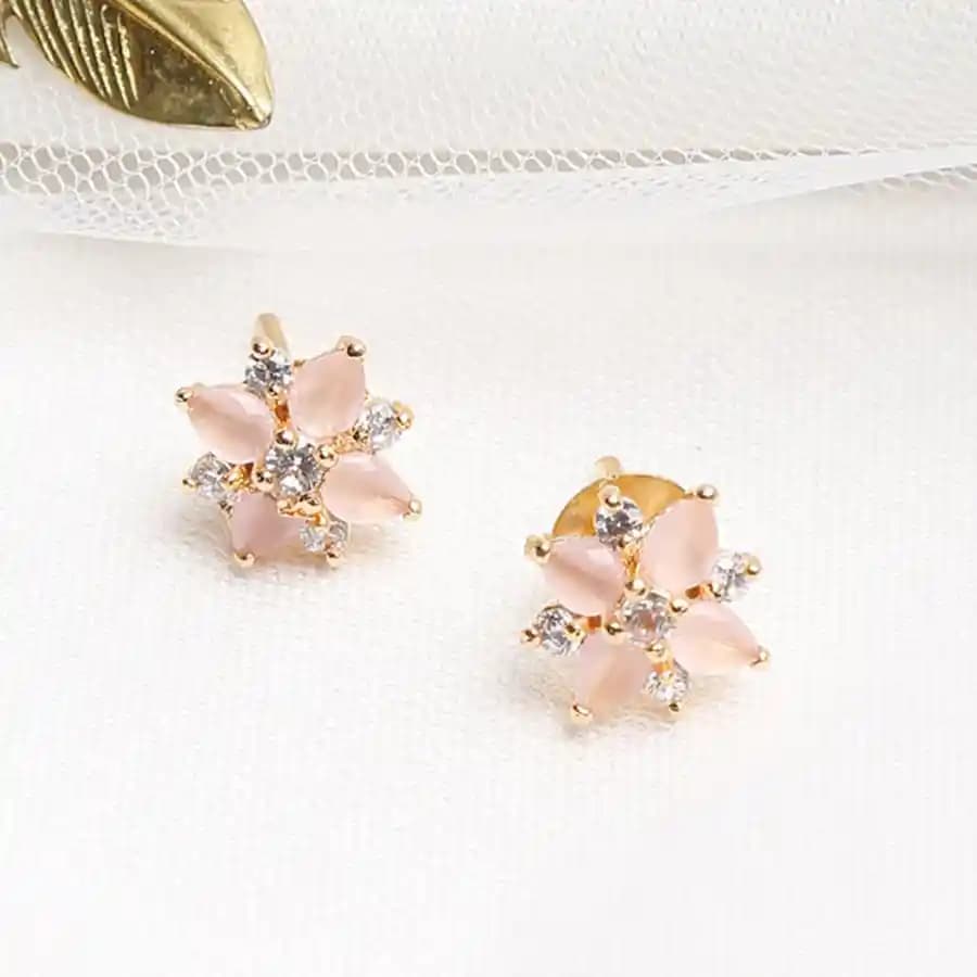 Glamorous Pink Kundan Diamond Studs