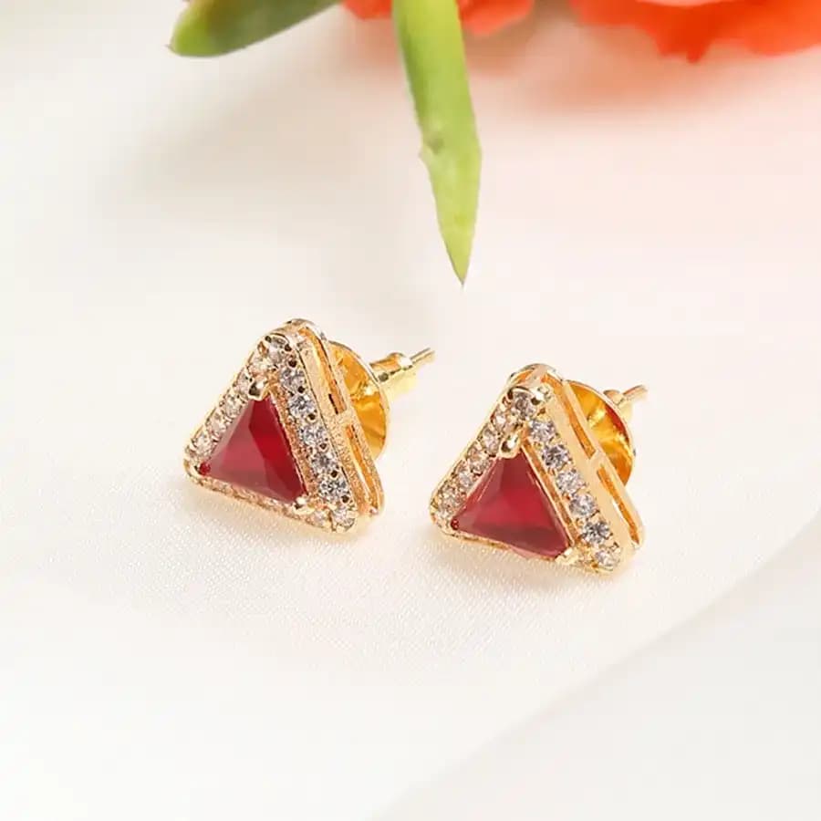 Elegant Maroon Diamond Studs