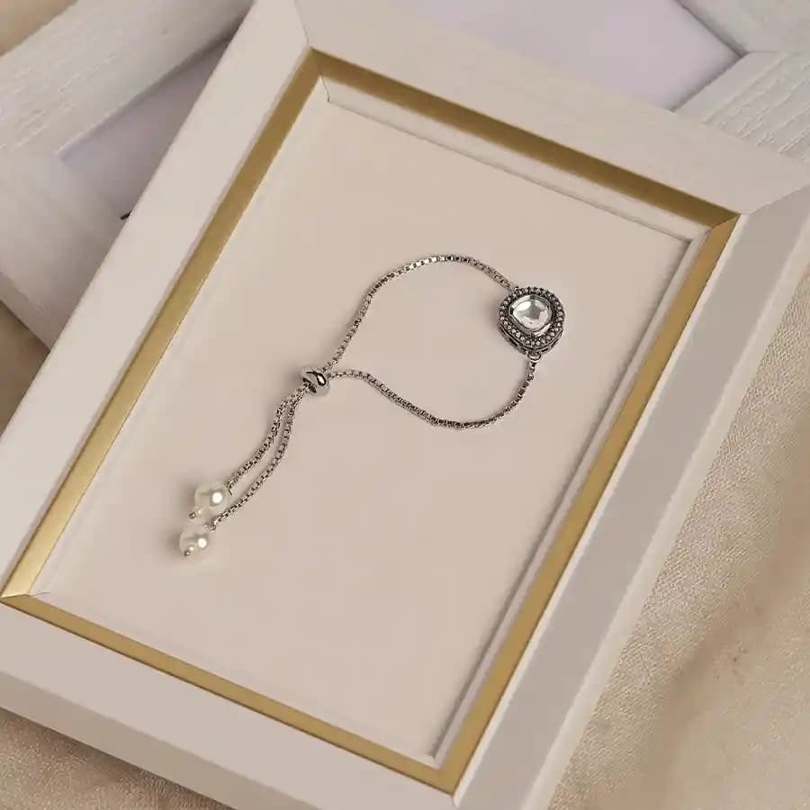 Elegant Kundan Studded Silver Bracelet