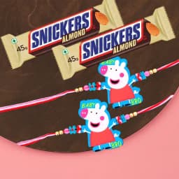 Fancy Peppa Pig Rakhi Pair with Snickers Almond Bar 1