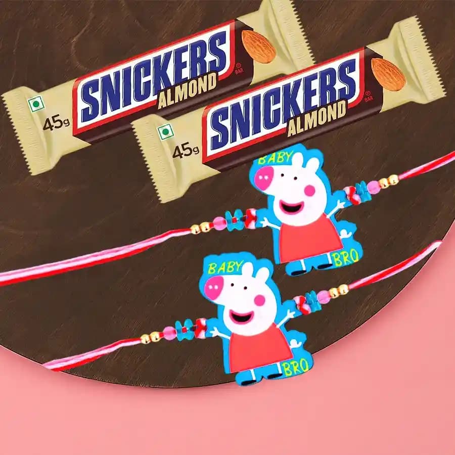 Fancy Peppa Pig Rakhi Pair with Snickers Almond Bar