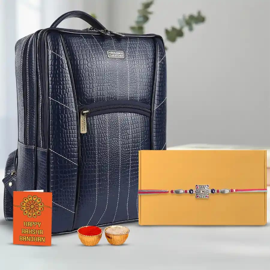 Sophisticated Rakhi N Leather Laptop Backpack Gift