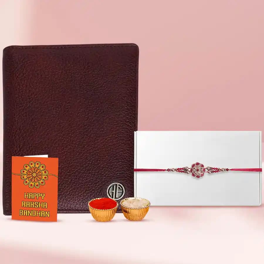 Stylish Rakhi N Leather Passport Holder Gift Set