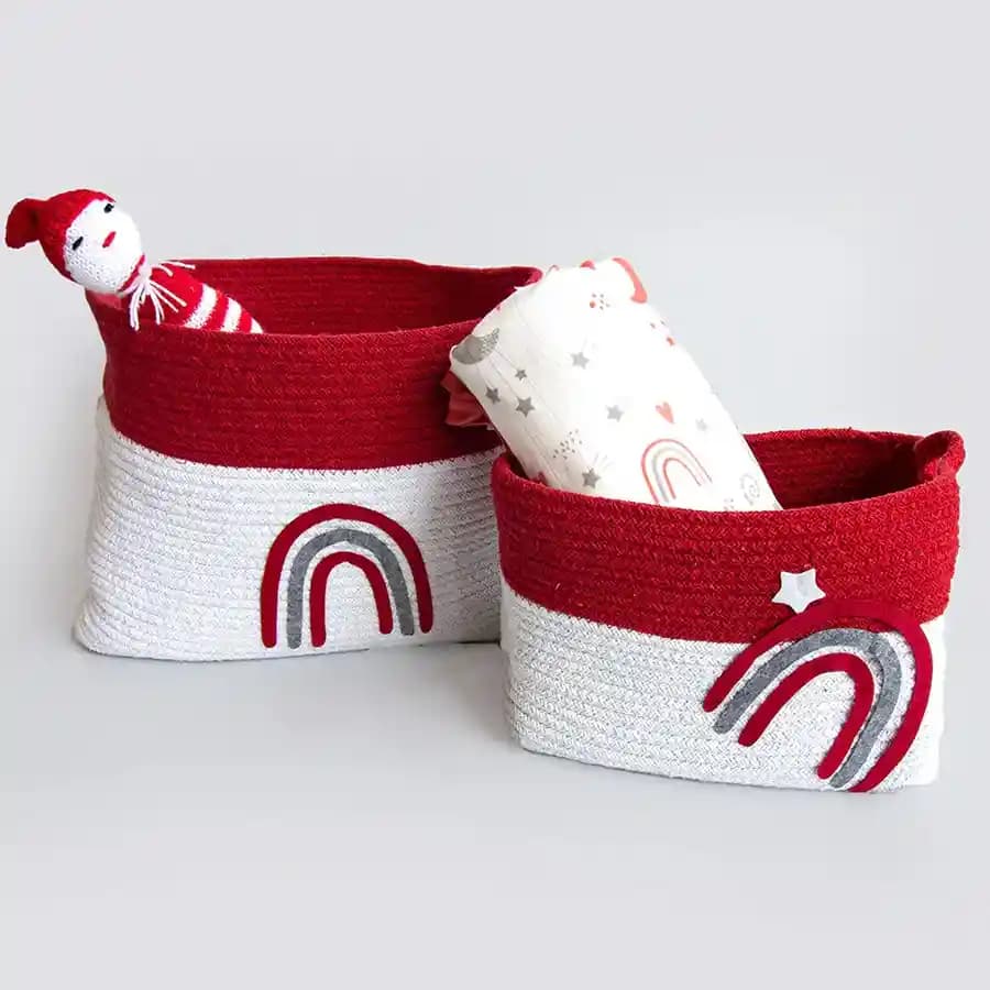 Beautiful Rainbow Design Cotton Rope Baskets