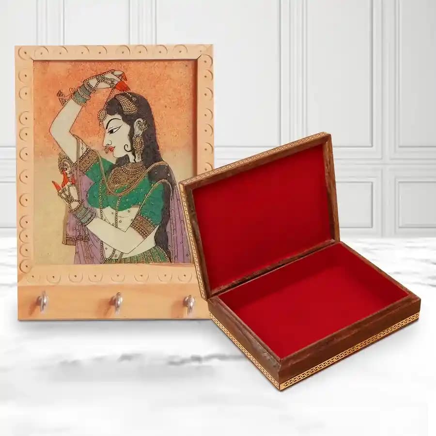 Lovely Meenakari Design Handcrafted Wooden Jewellery Box for Mom