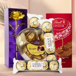 Luxury Chocolate Indulgence Hamper with Golden Rose 1