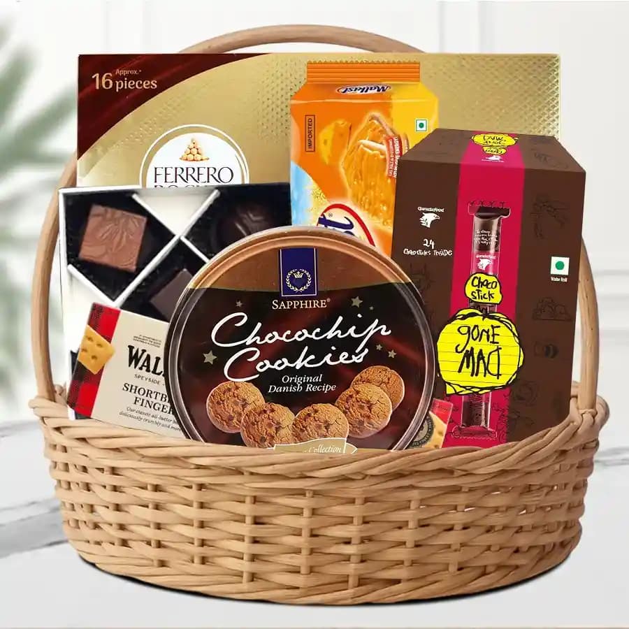 Delightful Chocolate and Snack Surprise Basket
