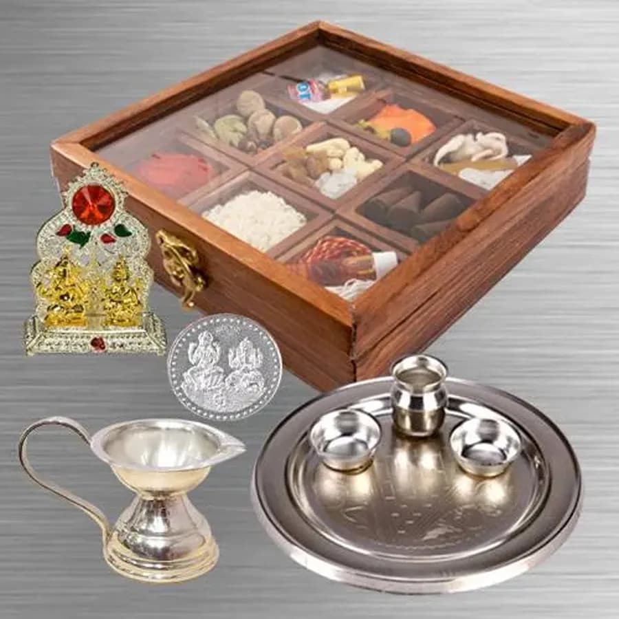 Traditional Puja Set in Elegant Wooden Case