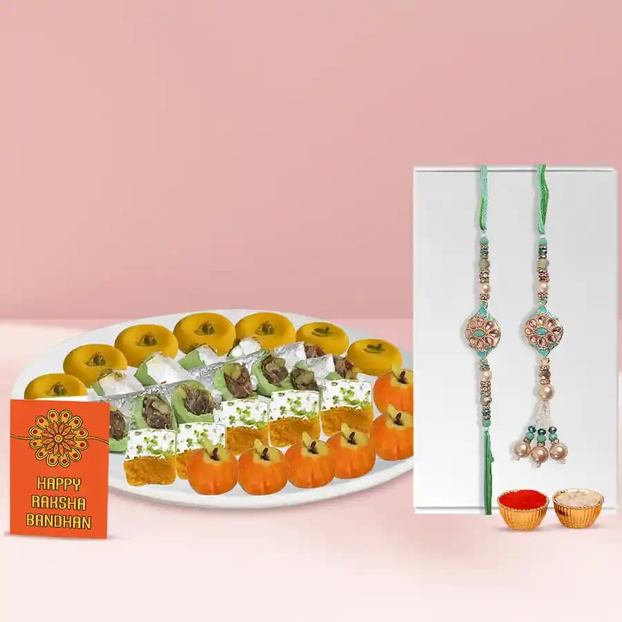 Gaudy Bhaiya Bhabhi Rakhi N Assorted Sweets from Bhikaram