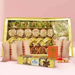 Rudraksha Rakhi N Sweet hamper 1