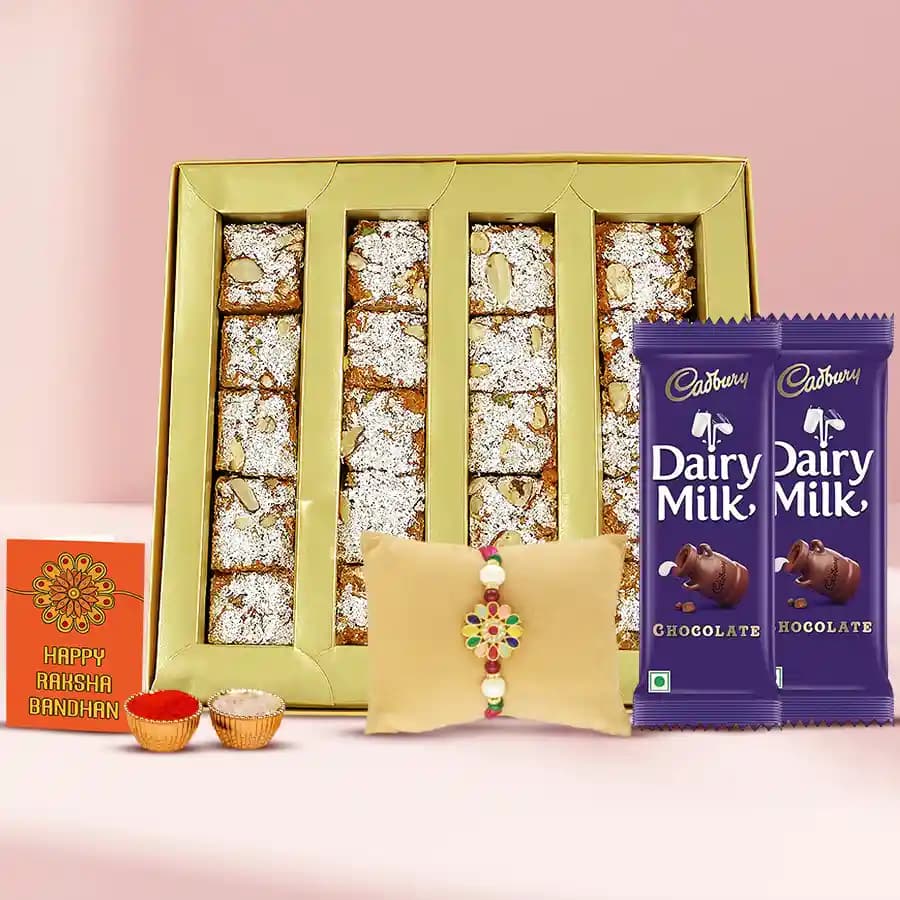 Sweets n Rakhi with Card Combo