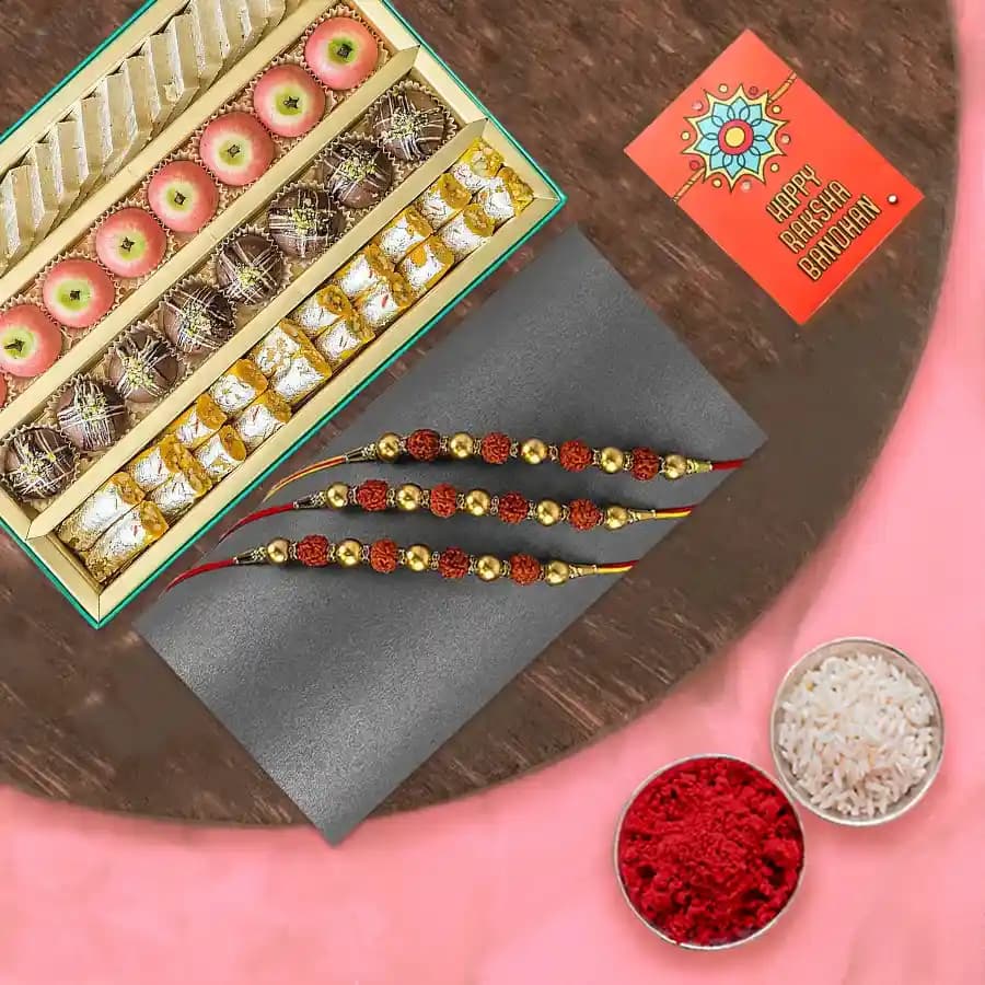 Rudrakhsha Rakhi n Sweets Combo