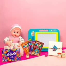 Amazing Doll and Chocolates with Krishna Rakhi for Kids 1