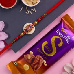 Charming Kundan Rakhi N Cadbury Silk Hazelnut Combo 1