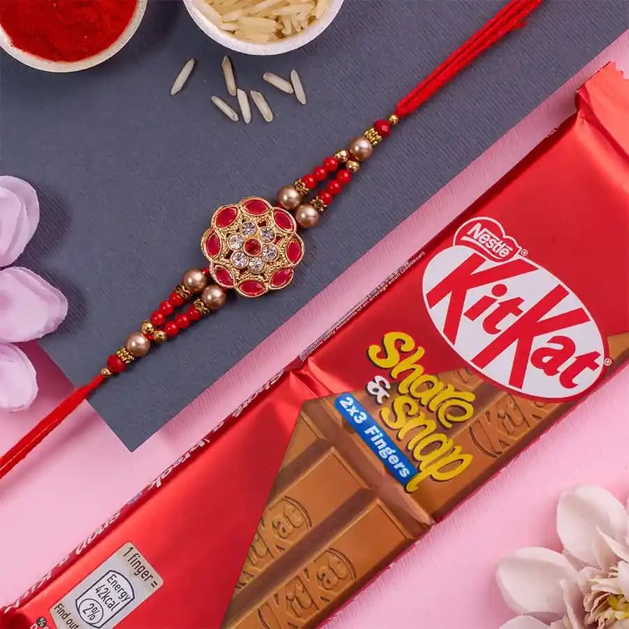 Trendy Kundan Rakhi N Kitkat Duo