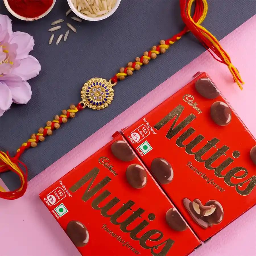 Stylish Kundan Rakhi N Cadbury Nutties Combo