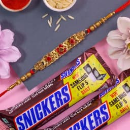 Impressive Stone Studded Rakhi N Snickers Combo 1