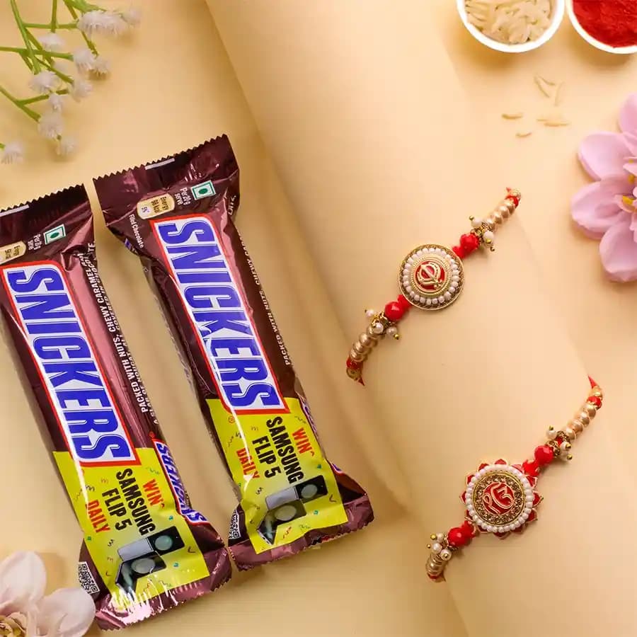 Sacred Punjabi Rakhi Set N Snickers Combo