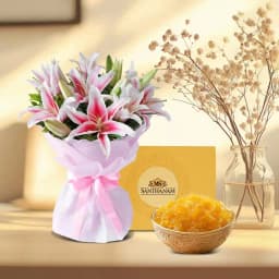 Pink Lily Elegance with Sweet Halwa Treat 1