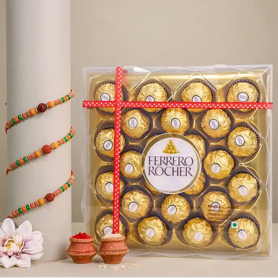 Stunning Rudraksh Rakhi N Ferrero Rocher Combo