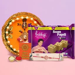 Festive Pooja Thali with Soan Papri and Traditional Rakhi 1