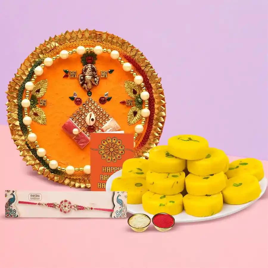 Divine Blessings Gift Set with Haldirams Kesar Pedas & Pooja Thali