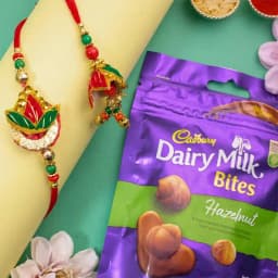 Elegant Zardosi Bhaiya Bhabhi Rakhi N Cadbury Bites Combo 1
