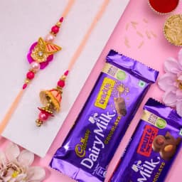 Attractive Zardosi Bhaiya Bhabhi Rakhi N Cadbury Combo 1