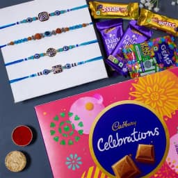 Fancy Evil Eye Rakhi Set N Cadbury Celebrations Combo 1
