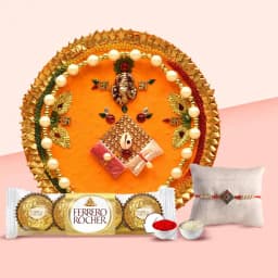 Delightful Chocolate Gift Set with Elegant Pooja Thali and Instant Rakhi 1