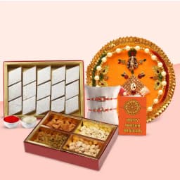 Traditional Pooja Thali Set with Gourmet Kaju Katli and Dry Fruits 1