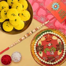 Elegant Rakhi Thali with Delicious Haldirams Peda and Complimentary Rakhi 1