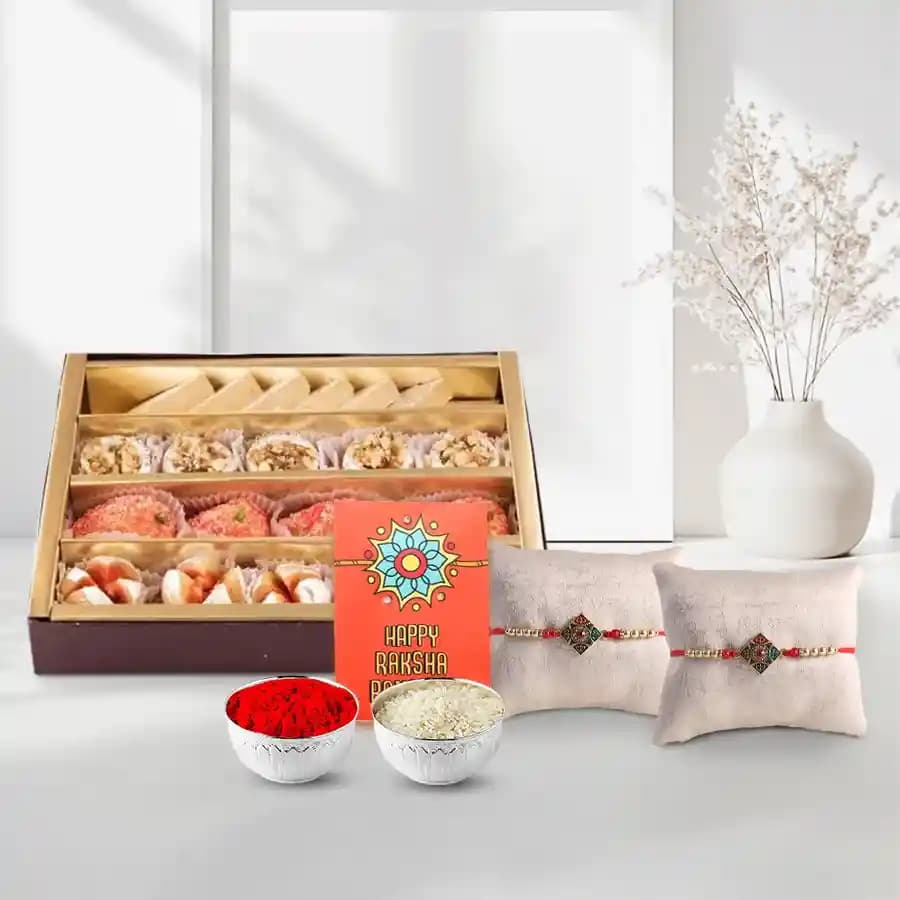 Haldiram's Authentic Indian Sweet Box with Free Rakhis and Celebratory Accessories