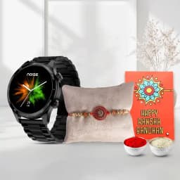 Elegant Rakhi & Noise Mettalix Smartwatch Combo 1