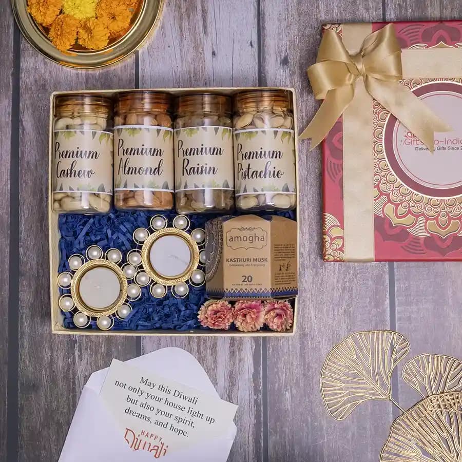 Premium Dry Fruits N Pearl Diya Set