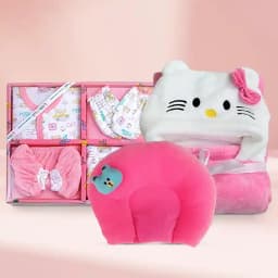 Cute Tripling of Baby Clothing set with Neck Supporting Pillow N Wrapper Blanket 1