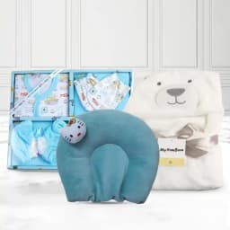 Exclusive Baby Dress Set with Wrapper Blanket N Neck Supporting Pillow Gift 1