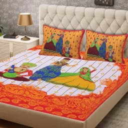 Attractive Rajasthani Print Double Bed Sheet with Pillow Cover 1