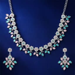 Lovely Silver Plated AD Necklace Set 1