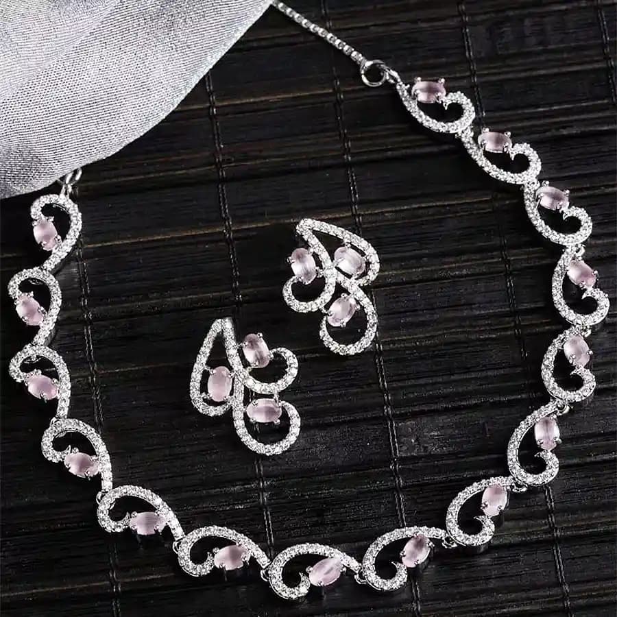 Outstanding Rhodium Plated CZ N AD Necklace