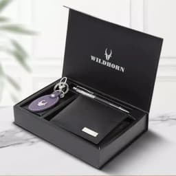 Fabulous WildHorn Leather Mens Wallet with Keychain and Black Diamond Pen 1