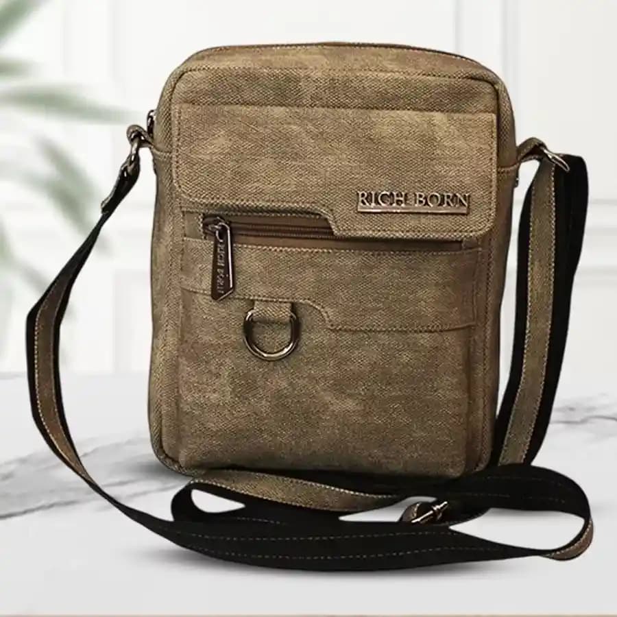 Spacious Gents Sling Bag in Khaki