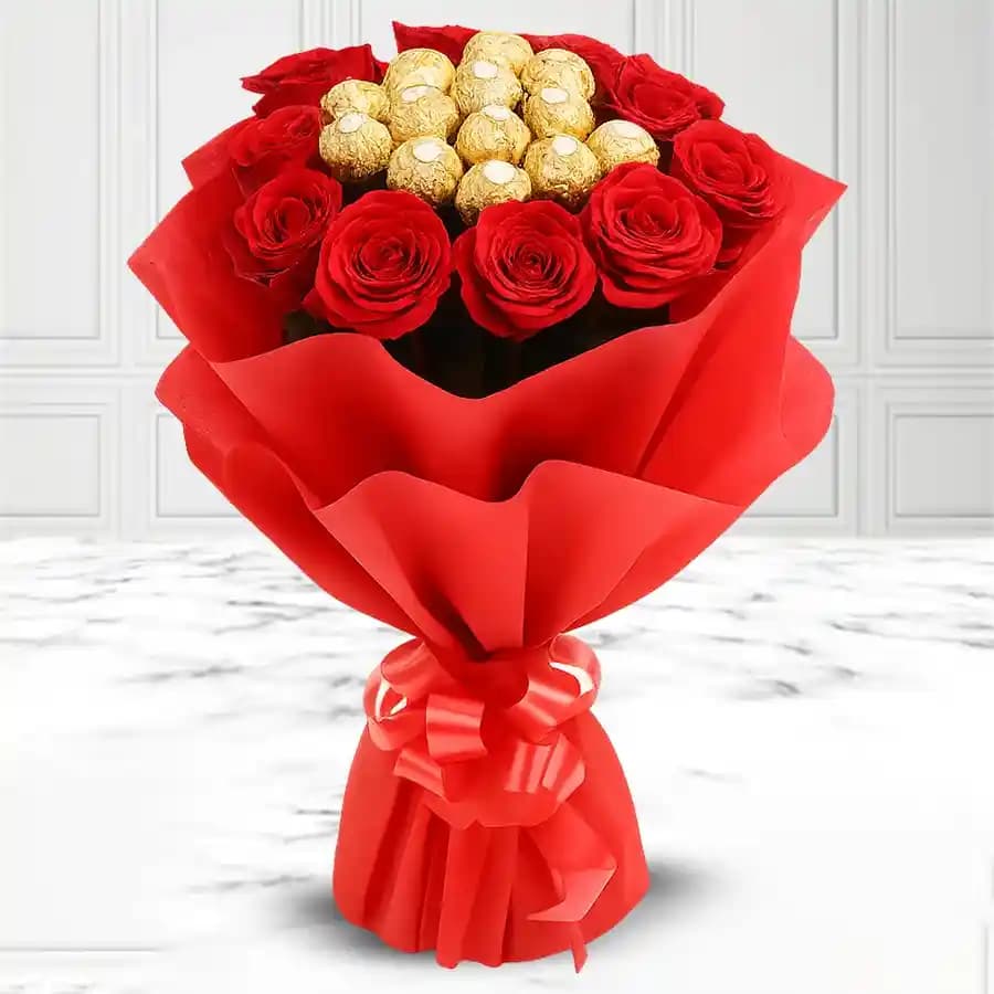 Exclusive Bouquet of Ferrero Rocher Chocolate with Roses