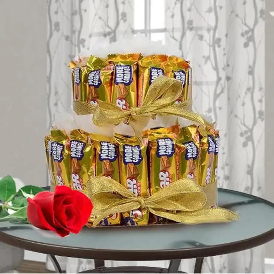 Marvelous 2 tier Arrangement of Cadbury 5 Star with Single Red Rose