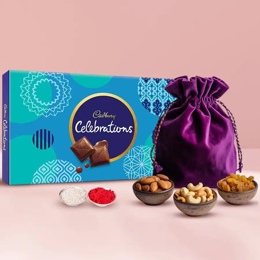 Delicious Dry Fruits Potli with Cadbury Celebrations Pack