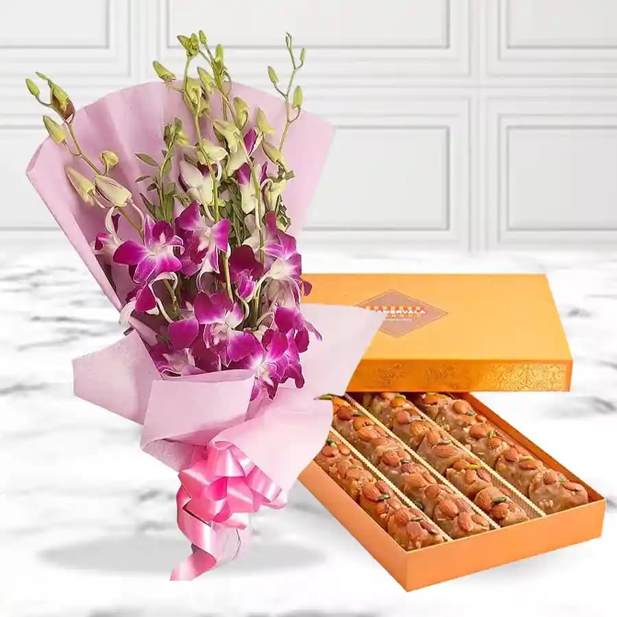 Bikanervala Pinni Special with Orchid Bouquet